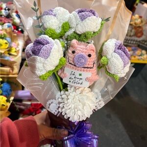 Handcrafted Floral Bouquet with Piglet Accent